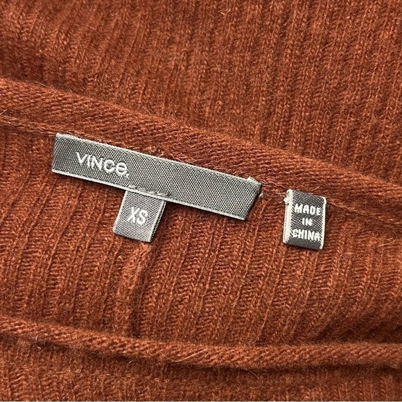 VINCE Rust Cashmere Wool Boatneck Zip Shoulder Rib Knit Loose Sweater Poncho XS - Picture 7 of 10